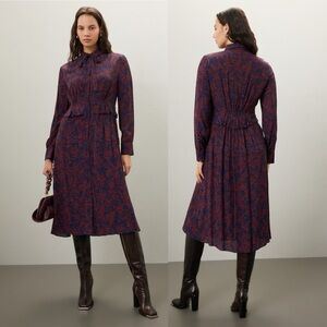 🌻Jason Wu x RTR Blue floral Printed Chiffon Shirt Midi Dress Women's Size 12